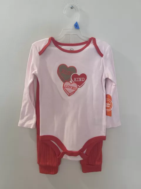 NWT Girls 2 Piece Valentines Day Outfit Sz 24M Candy Hearts Red Joggers Long Slv
