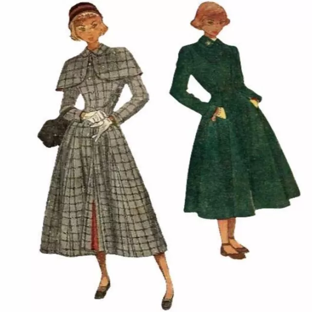 1940's Cucito Motivo: Clara Mantella Cappotto Con Staccabile - Multi-Sized 2