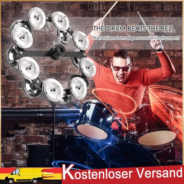 Drum Cymbals Hi Hat Tambourine Steel Bells with Row Jingles Portable Instrument