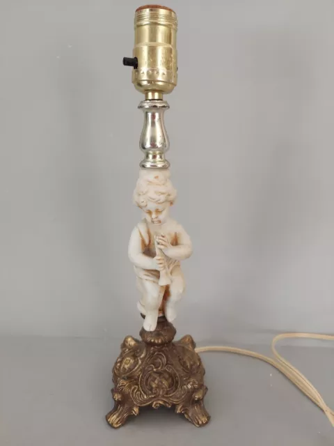 Vtg Cherub Table Lamp Porcelain Ornate Metal Base Gold 13" Putti Baroque Figural