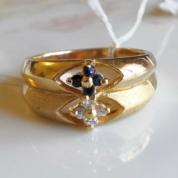 Bague Chevalier En Plaqué Or Avec Zircon Blanc - Taille 56/57, Occasion, Style Médiéval Romantique