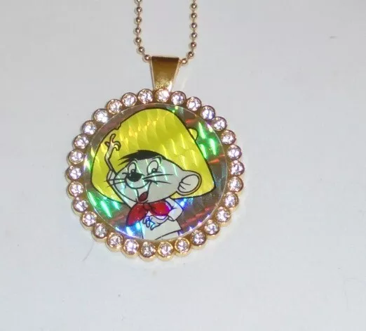 Vintage Looney Tunes SPEEDY GONZALES Prism Pog Cap Pendant Necklace Cartoon Farm