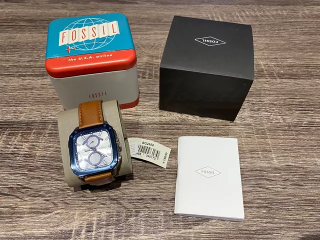 Fossil Multifunction Blue Brown Leather Watch BQ2658 BNIB