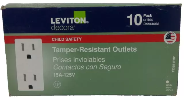 (10-Pk) Leviton Receptacle Tamper Resistant 15A T5325-WMP