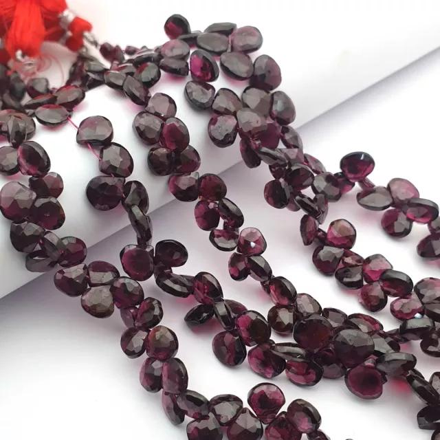 Natural Garnet Heart Beads Gemstone Faceted Briolette 7*7mm 8Inch 92CT