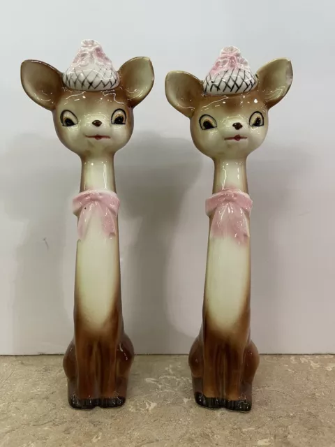 Vintage Napco 1956 Bambi Deer Long Neck Salt & Pepper Shaker Set (A1879) Japan
