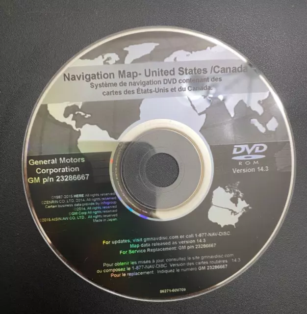 2016 GM NORTH America Navigation DVD Map Update GM p/n 23286667 Ver 14
