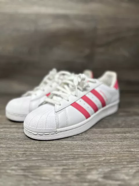 Adidas Youth Superstar J CG6608 White Real Pink Casual Shoes Sneakers Size 5