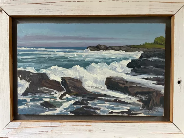 Original Small Framed Oil Painting  Of Maine Seascape -Rocky Coast Bill Barton