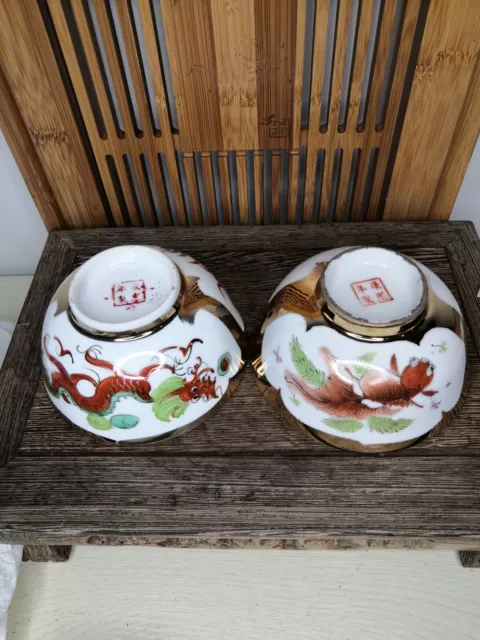 Vintage Chinese Hand-painting Famille Rose Porcelain Bowl(One Pair)