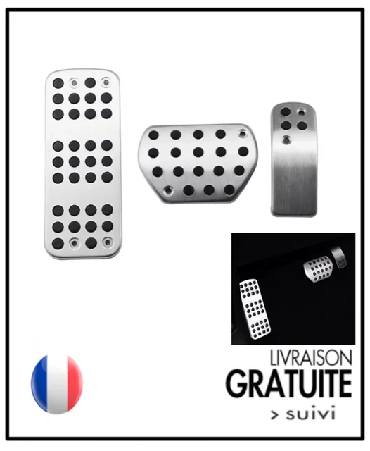 Pédalier Sport Aluminium Argenté 3 Pièces – Repose-Pieds Antidérapant Pour Peugeot 206 & 206 CC (Conduite à Gauche)