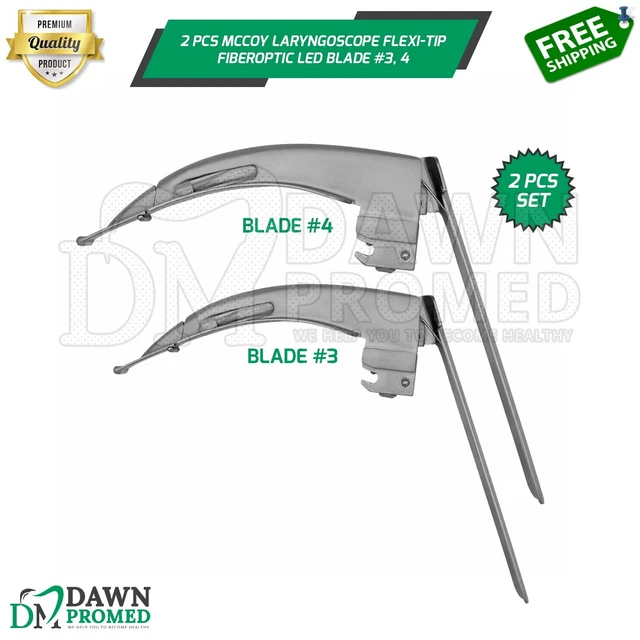 2 Pcs Mccoy Laryngoscope Flexi-Tip Fiberoptic Led Blade #3, 4 Set