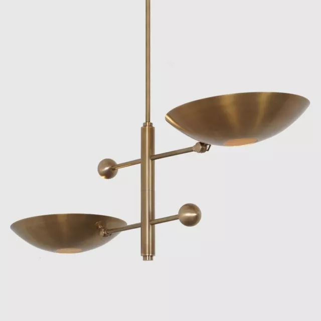 Stilnovo Style Double Shade Sputnik Chandelier Light Fixture Mid Century Brass