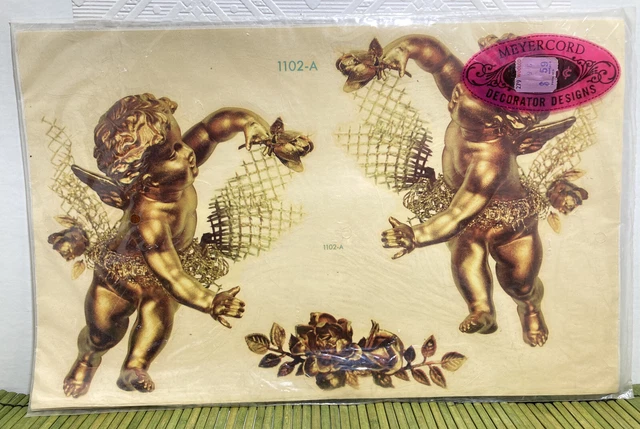Calcomanías Meyercord De Colección 7 en Oro Querubines 1102-A Imágenes Espejo Woolco Etiqueta Precio