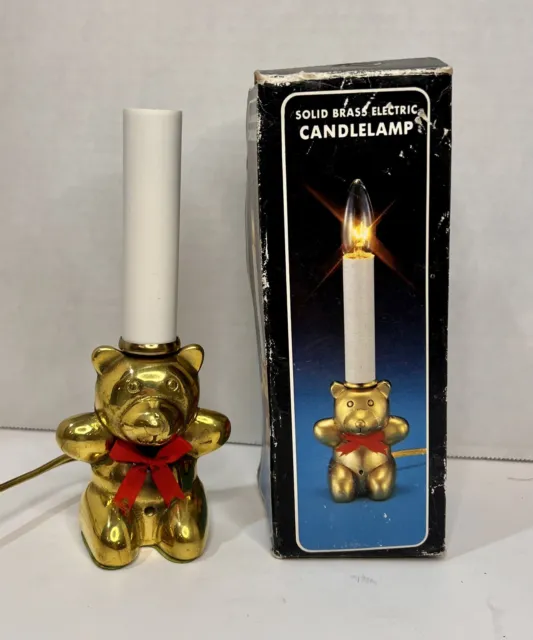 Vintage Solid Brass Teddy Gummy Bear Electric Window Candle Lamp Light Christmas