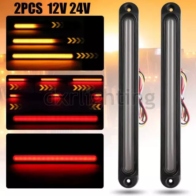 2X Red Amber LED Turn Signal Flowing Tail Brake Light Bar Stop DRL Trailer Truck