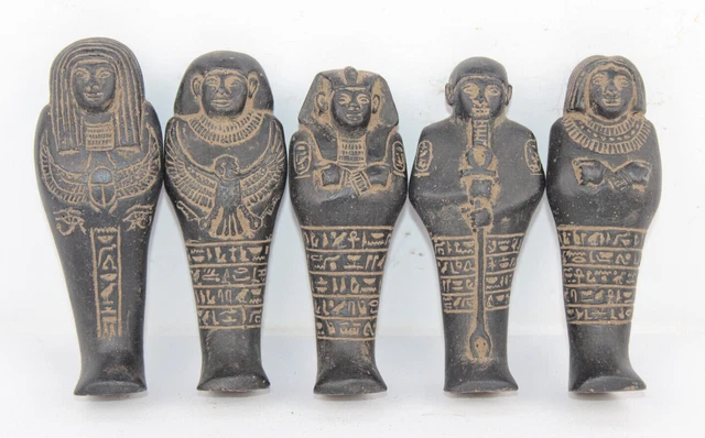 RARE 5 ANTIGUO EGIPCIO ANTIGUO SERVIDOR DE LA TUMBA REAL Ushabties Estatuas...