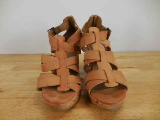 ana A New Approach Women's Size 9 Brown Strappy Platform Wedge Cork Shoes.