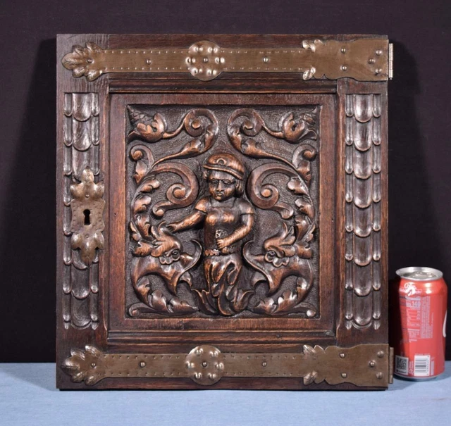 *French Antique Gothic Revival Panel in Oak Wood Salvage with Deep Carvings