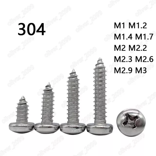 304 Stainless Steel M1 M1.2 M1.4 M1.7- M3 Phillips Pan Head Self Tapping Screws