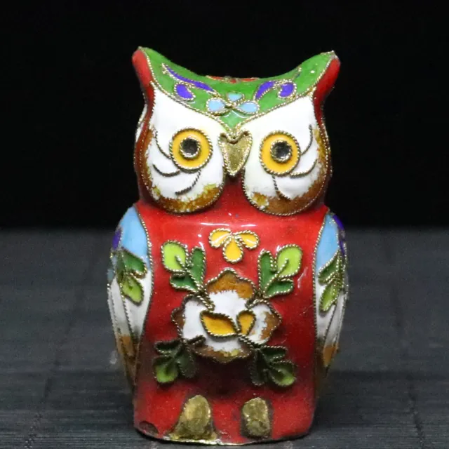 Chinese Copper Cloisonne Enamel Handmade Exquisite Two-sided Owl Statue 95183