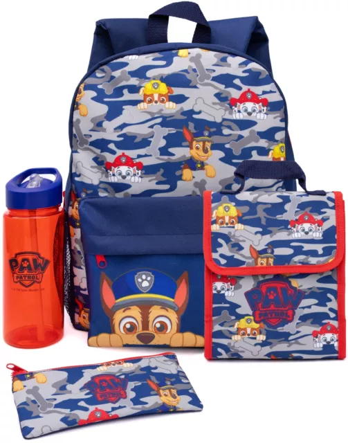 Paw Patrol Backpack Set Kids 4 Piece Camo Lunch Box Water Bottle One Size
