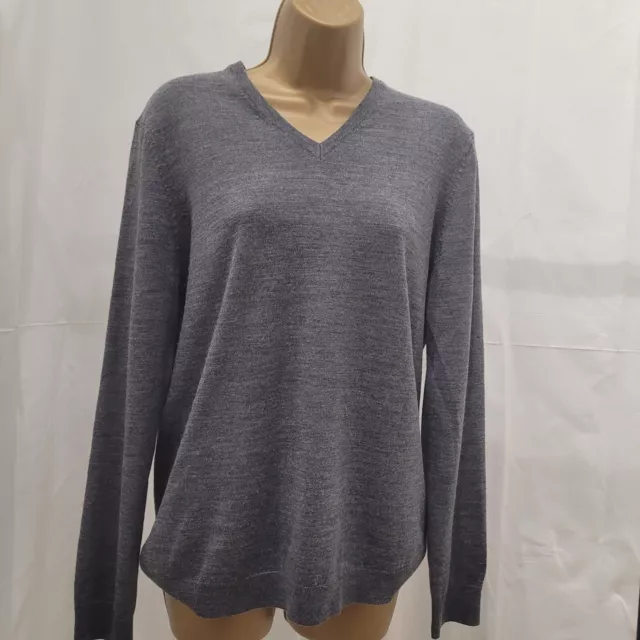 Merino Wool Sz S Grey 100% V- Neck Sweater Jumper Long Sleaves All Seasons