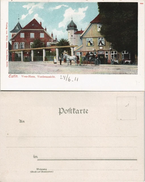 Litho AK Eutin Pferde Kutsche vor dem Voss-Haus, Straßen Partie 1900
