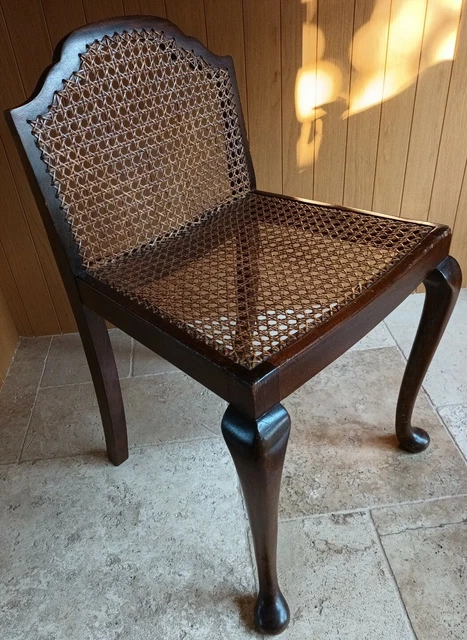 Vintage Bentwood Mahogany Ratten Cane Back & Seat Dining Chair - Queen Anne Legs