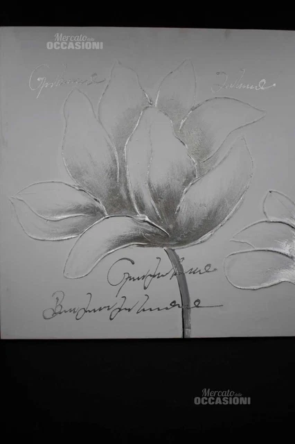 Quadro Tela Bianco E Argento 58 X 58 Cm