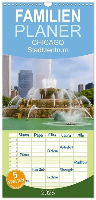 FAMILIENPLANER 2026 - CHICAGO Stadtzentrum mit 5 Spalten (Wandkalender