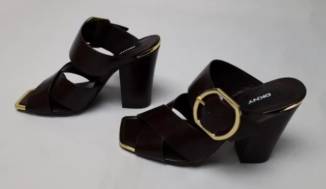 DKNY Women's Lake Buckled Slide Sandals LV5 Glazed Vachetta Brown Size US:7M
