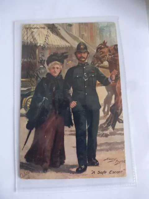 Harry Payne Artist Drawn/Signed "A Safe Escort" Postcard P/M 1911 Raphael Tuck