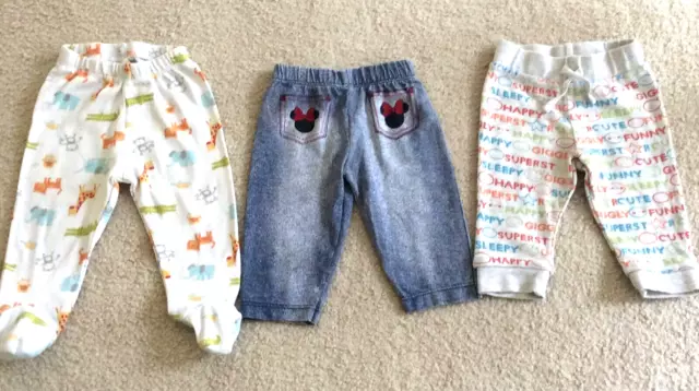 3 x BABY GIRL PANTS JOGGERS BOTTOMS BUNDLE DISNEY F&F PETIT LEM AGE 3-6 MONTHS