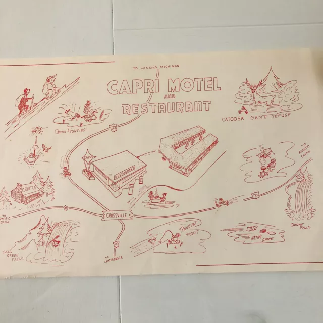 Vintage Paper Place Mat, Capri Motel & Restaurant, Perry, GA, Americana