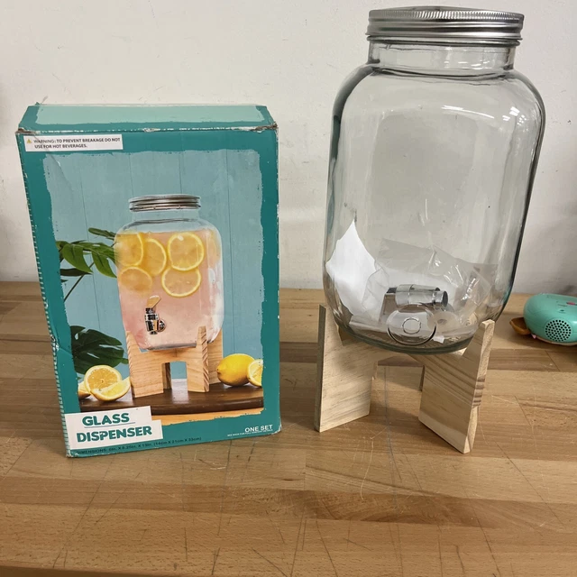 GLASS DRINK DISPENSER 1 Gallon Mason Jar Cold Beverage Dispenser With