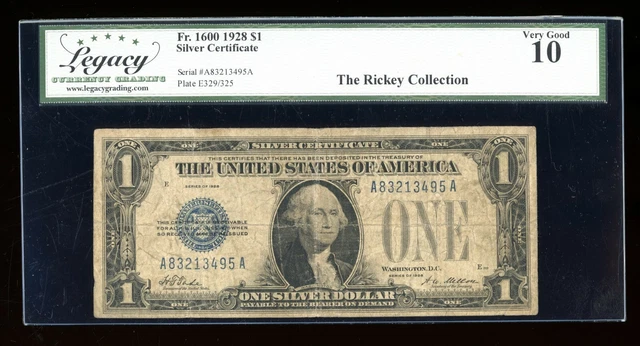 DBR 1928 $1 Silver Fr. 1600 AA Block Legacy 10 Serial A83213495A