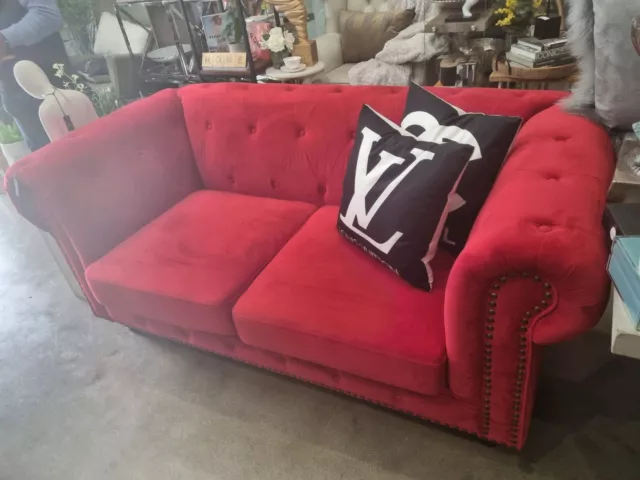 Must Clear $699 Red Velvet chesterfield  2 Seater Sofa Couch