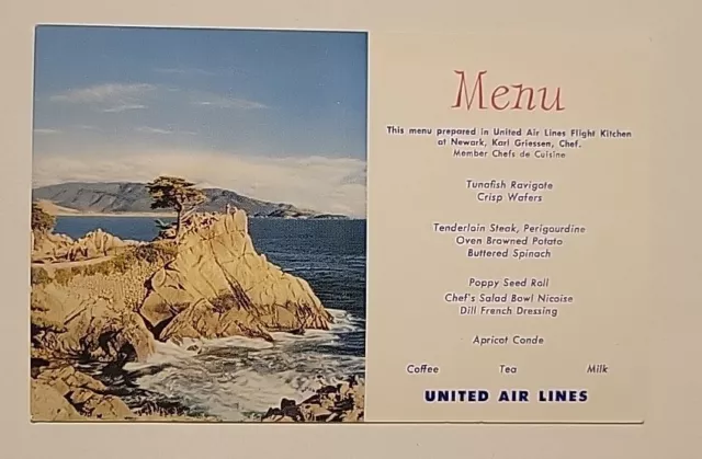 VTG Advertising Postcard United Air Lines Menu Flyfishing Kitchen at Newark Z1