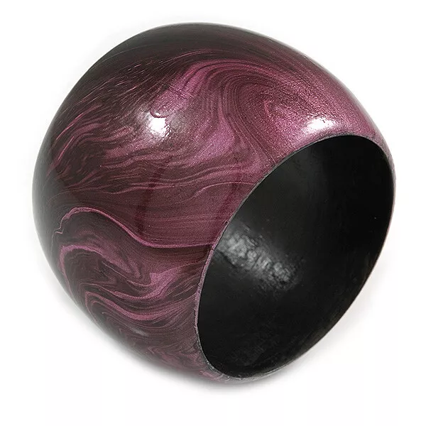 Oversized Chunky Wide Wood Bangle (Pink & Black) - Medium Size