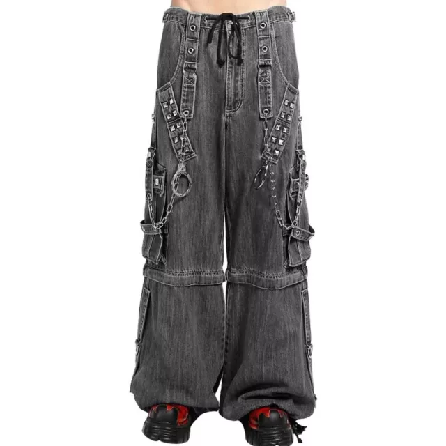 Gothic Grey Handcuffs X-Strap Pants Goth Stylish Punk Fashion Wide Leg Jeans