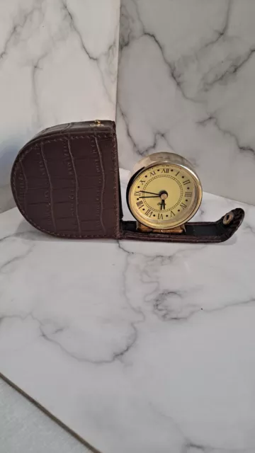 Vintage Travel Alarm Clock in Faux Leather Case