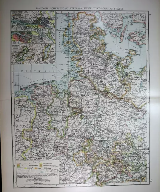 Old (XLG17x22) 1905 Time's Atlas Map ~ HANOVER, SCHLESWIG-HOLSTEIN  ~ Free S&H