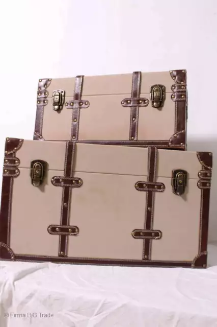 Set 2 Transportkoffer Überseetruhen Couchtische Lederriemen Set 2 Wooden Trunks 3