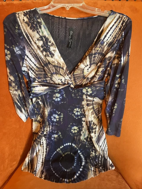 Women’s 3/4 Sleeved V-Neck Tunic in BN/NVY/BK/BE  In SZ SMALL By Elana Kattan