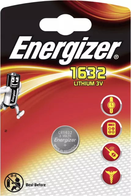 4x Energizer Lithium 3V Cell (4x1er Blister Pack) CR1632 IEC C Button ECR1632