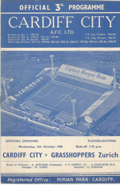 1960/61 Friendly Cardiff City v Grasshoppers Zurich