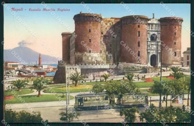 Napoli Città Castello Maschio Angioino Tram Brunner 20 24 cartolina MX4702