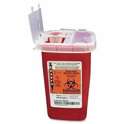 Sharps Needle Disposal Container Biohazard Clear Plastic Lid 1 Quart Pack of 2