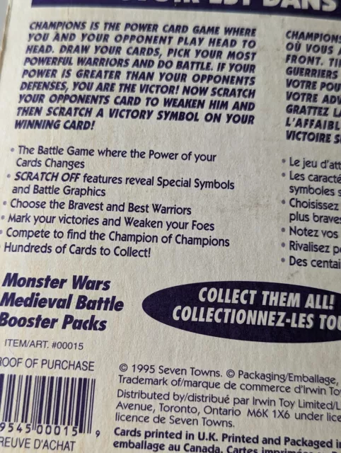 Champions Monster Wars Power Cards New On Card 1995 Irwin Warrior Monsters Spell 3